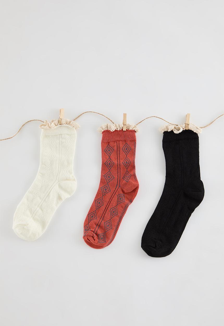 Trendyol - 3-Pack jacquard lace knitted socks - multi