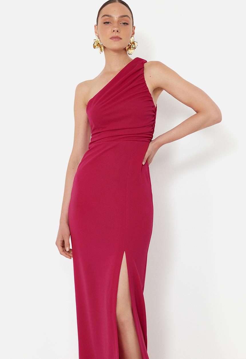 Trendyol - Fitted Knitted Long Elegant Evening Dress - Fuchsia