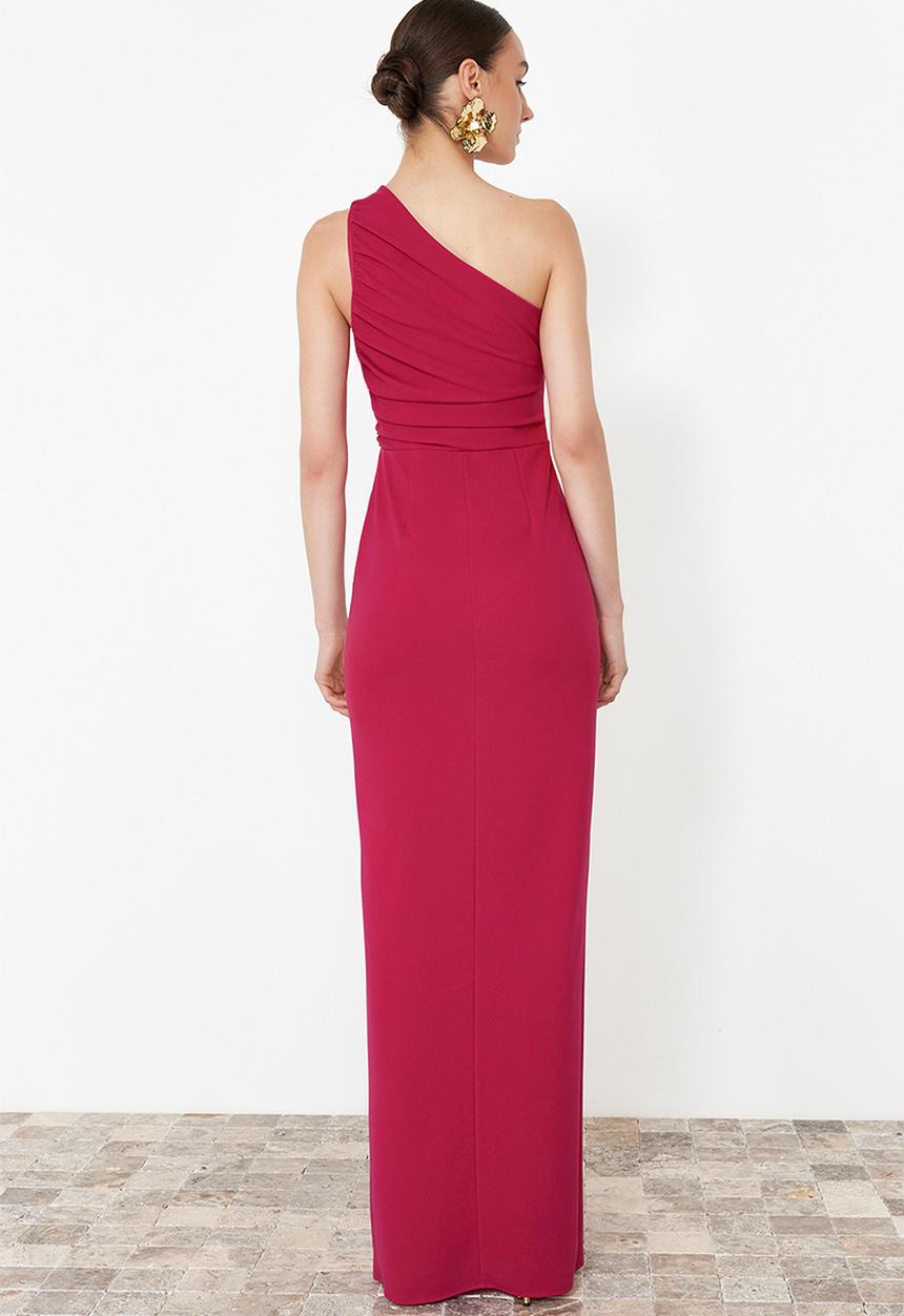Trendyol - Fitted Knitted Long Elegant Evening Dress - Fuchsia
