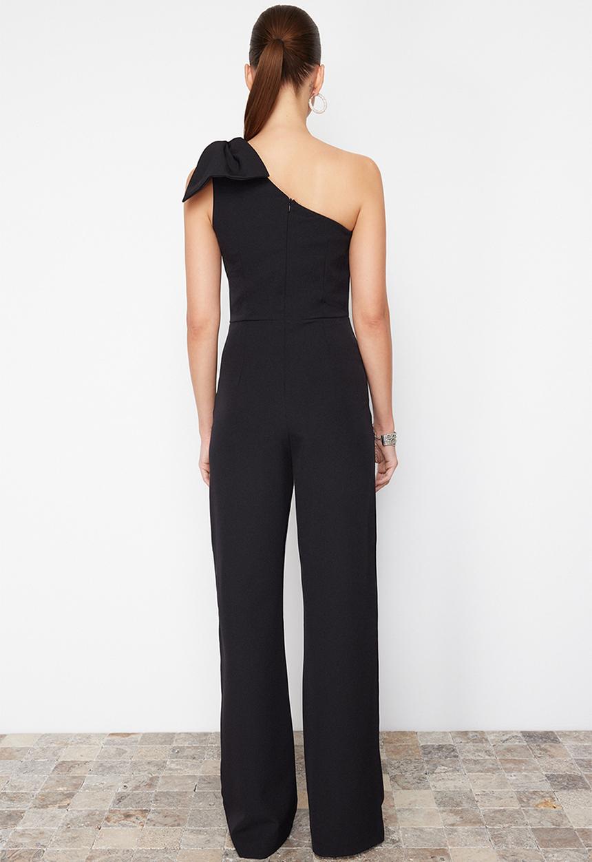 Trendyol - Bow Detailed Single Sleeve Woven Jumpsuit - Black