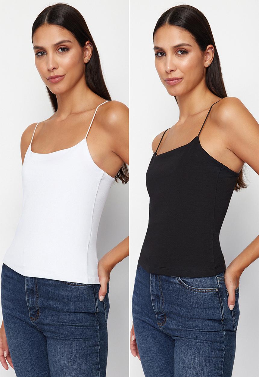 Trendyol - Strap regular flexible 2 pack knitted undershirt - black & white