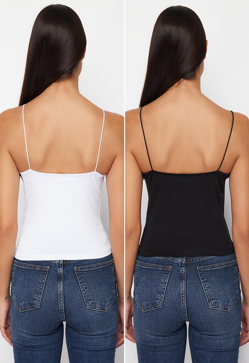 Trendyol - Strap regular flexible 2 pack knitted undershirt - black & white