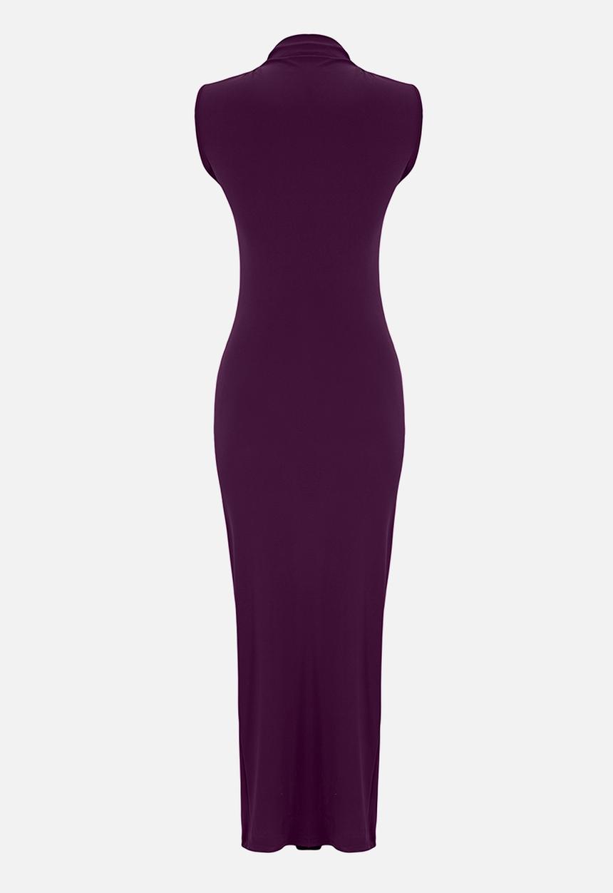 Trendyol - Plain gathered maxi zero sleeve draped bodycone/fits body stretch knit dress - purple