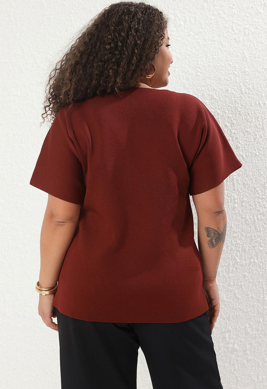 Trendyol - Buttoned asymmetric closure knitwear blouse - plum