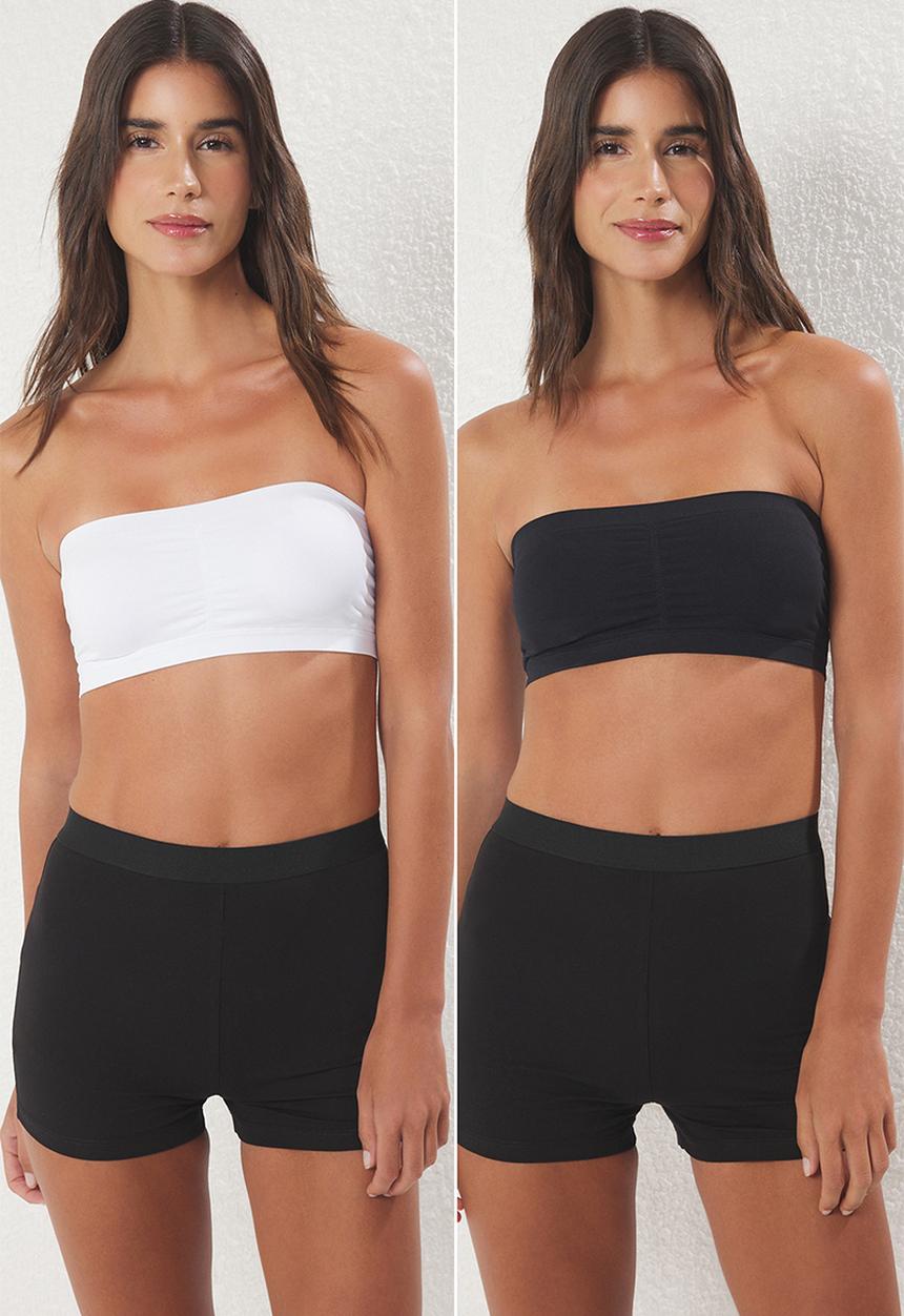Trendyol - 2-piece seamless/seamless non-wired covered bandeau knitted bra - black