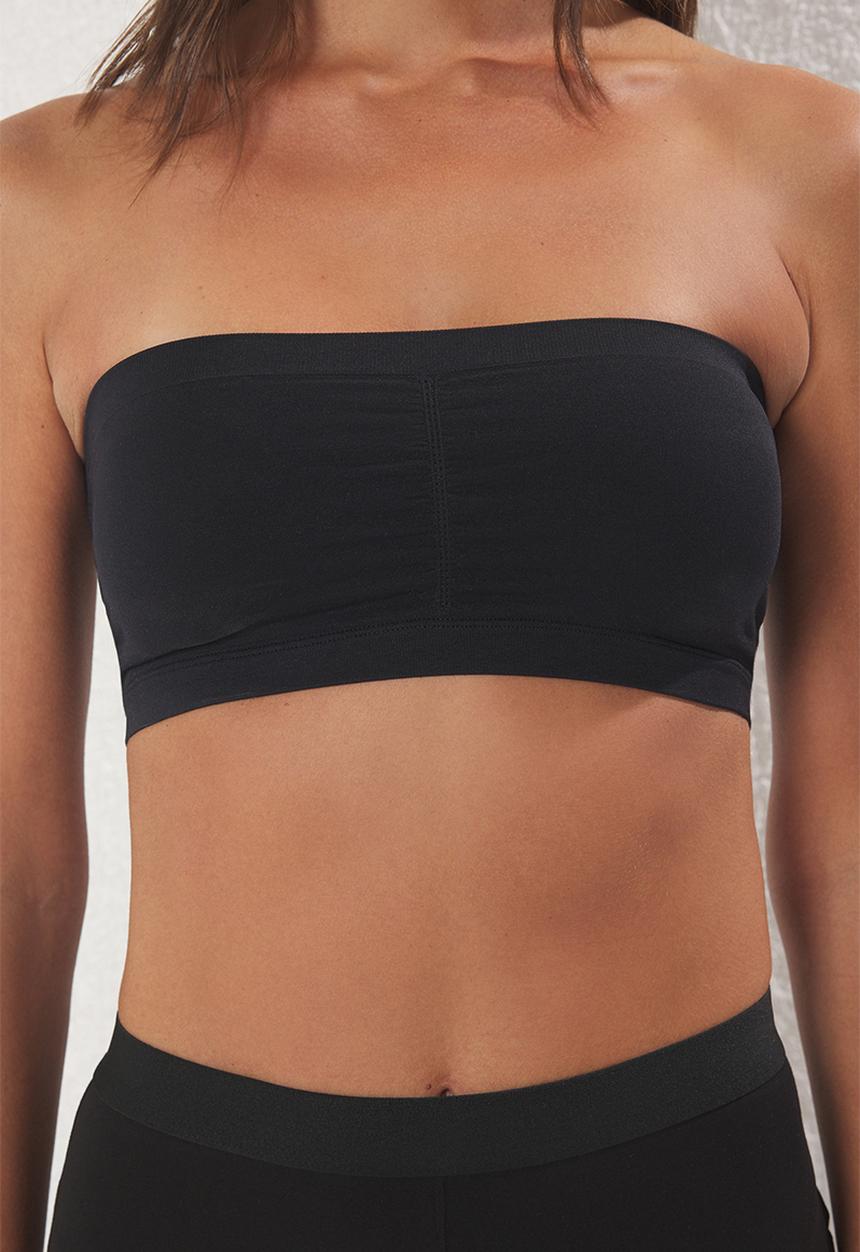 Trendyol - 2-piece seamless/seamless non-wired covered bandeau knitted bra - black