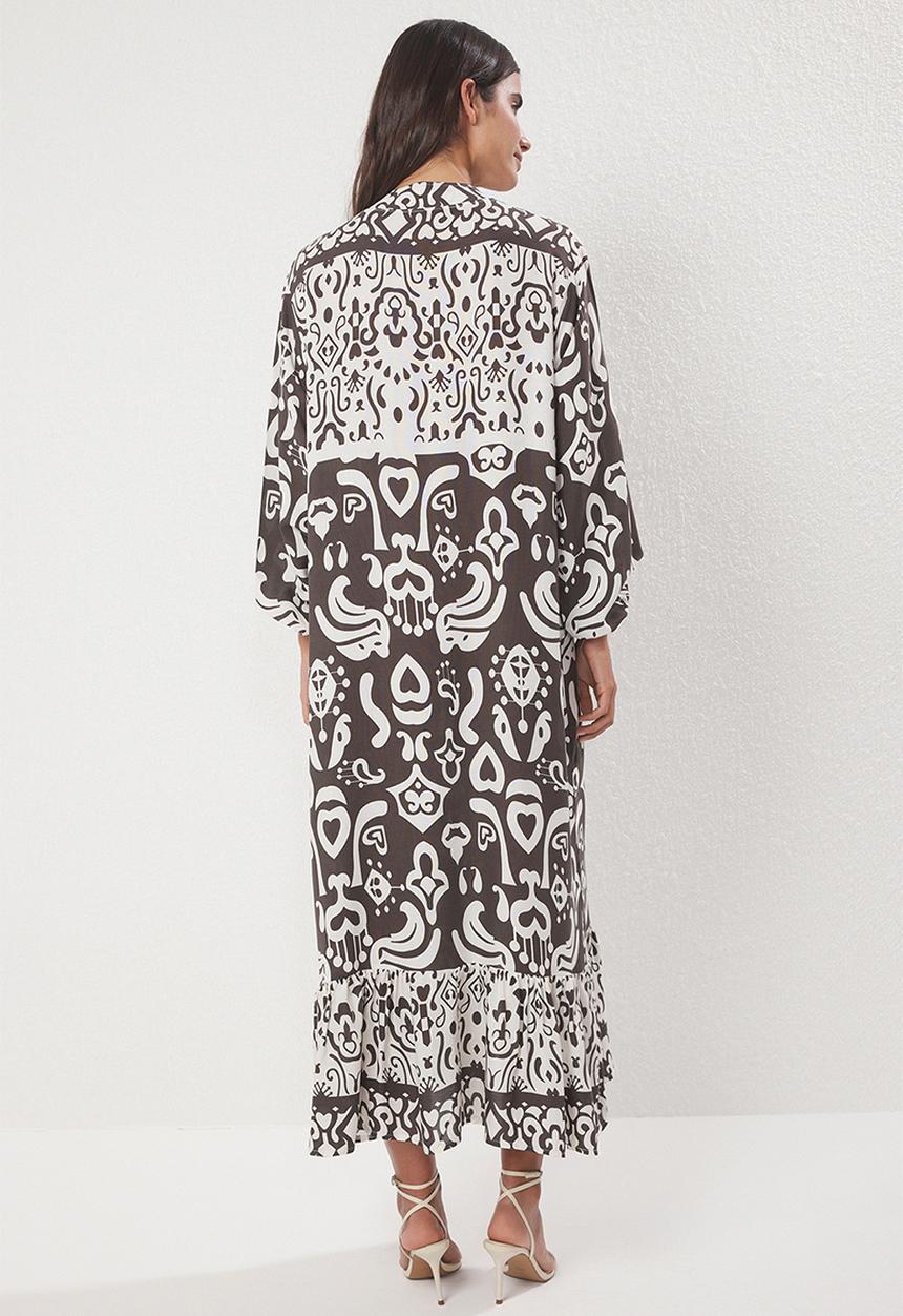 Trendyol - Border Pattern  Midi Dress - Brown