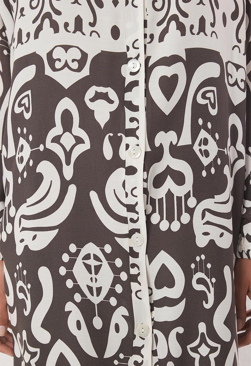 Trendyol - Border Pattern  Midi Dress - Brown