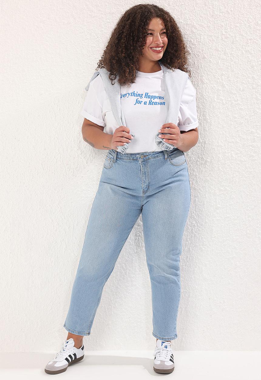 Trendyol - High waist comfort mom fit plus size jeans - light blue