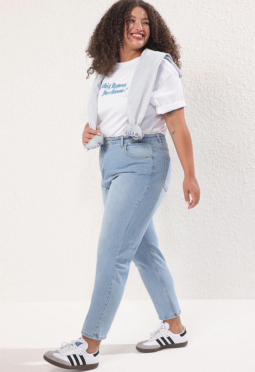 Trendyol - High waist comfort mom fit plus size jeans - light blue