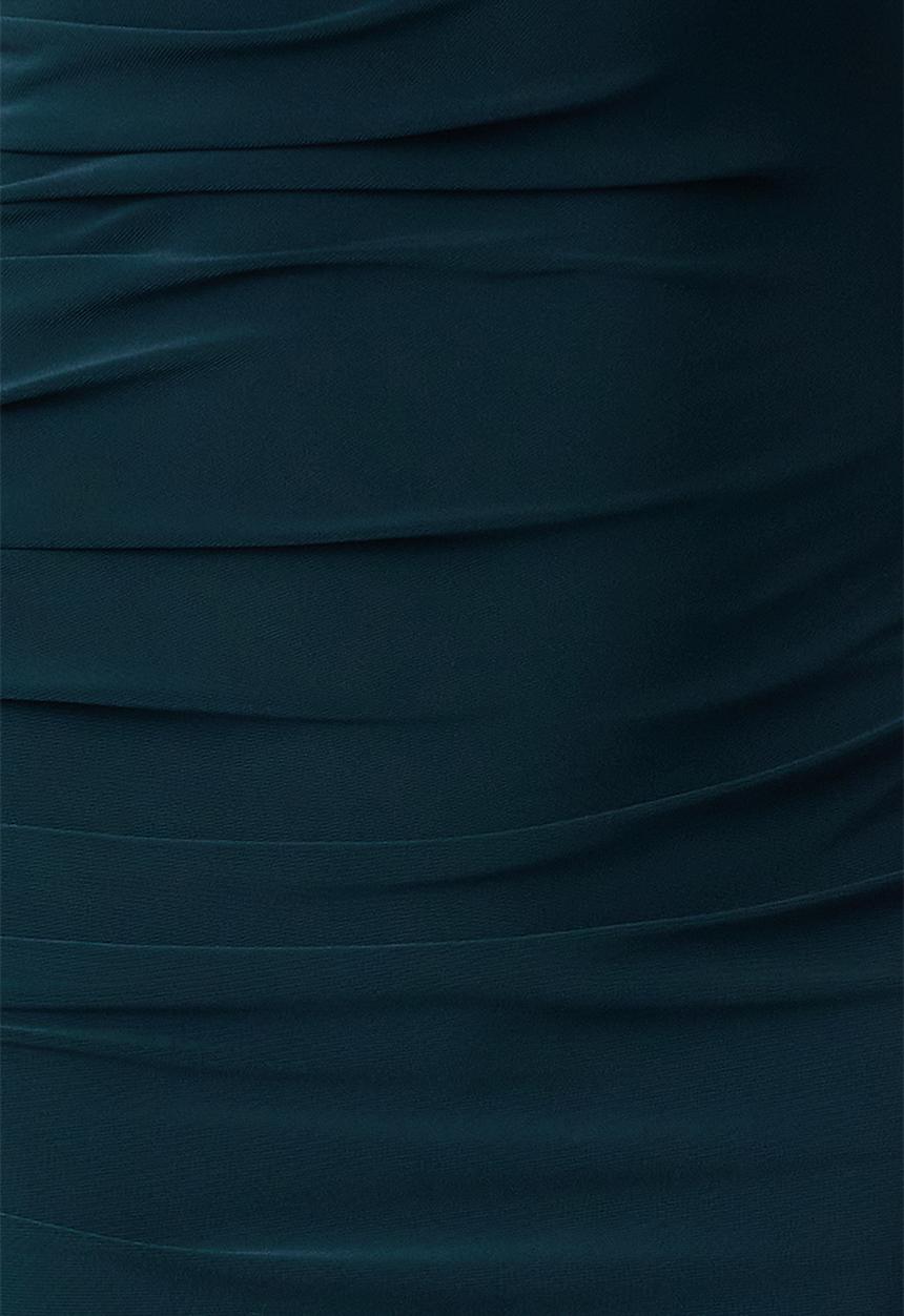 Trendyol - Straight sleeve draped bodycon/fitting flexible knitted dress - emerald