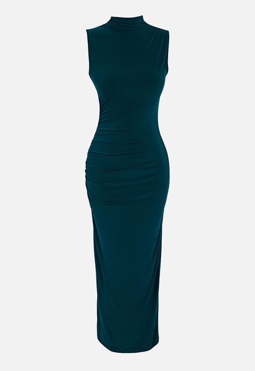 Trendyol - Straight sleeve draped bodycon/fitting flexible knitted dress - emerald