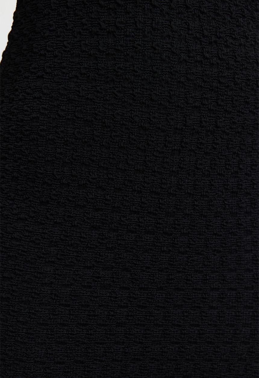Trendyol - Textured fabric fitted moon sleeve knitted stretchy midi pencil dress - black