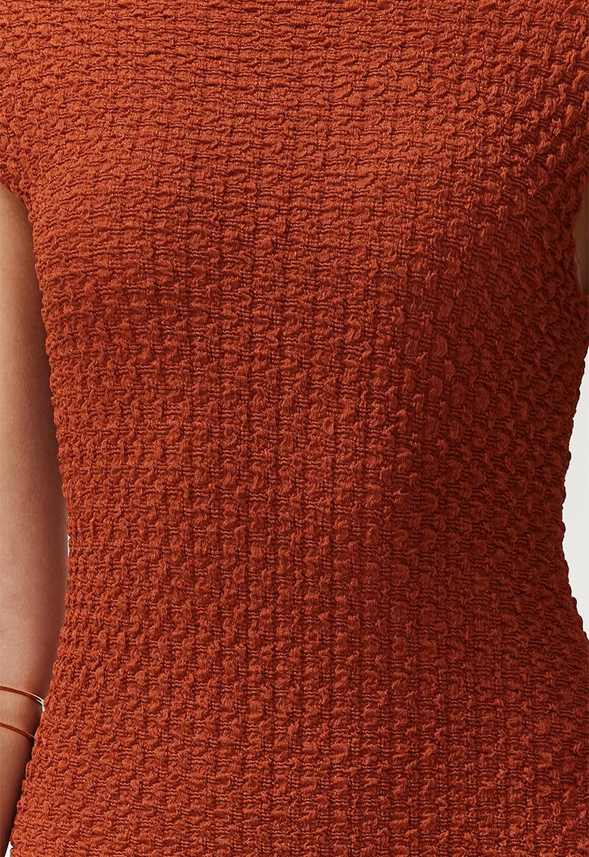 Trendyol - Textured fitted moon sleeve stretchy knitted midi dress - Burgundy