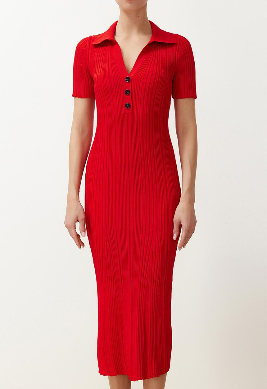 Trendyol - Plain maxi maxi knitwear polo neck knitwear dress - red