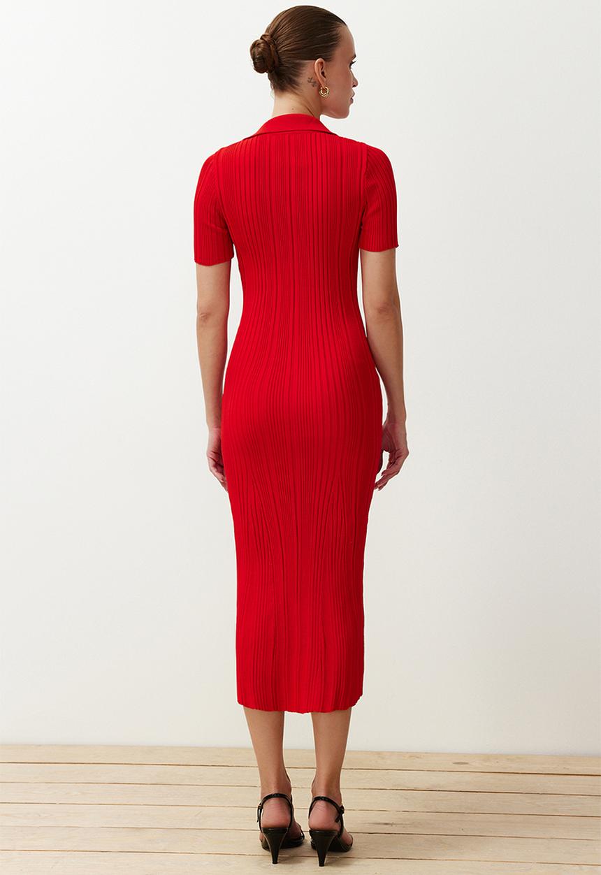 Trendyol - Plain maxi maxi knitwear polo neck knitwear dress - red
