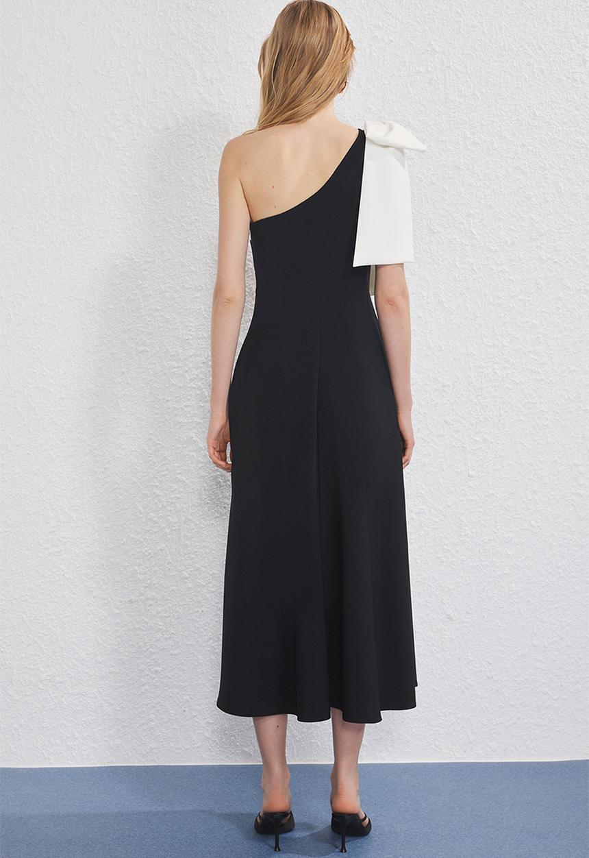 Trendyol - Bow detailed evening prom dress - black white