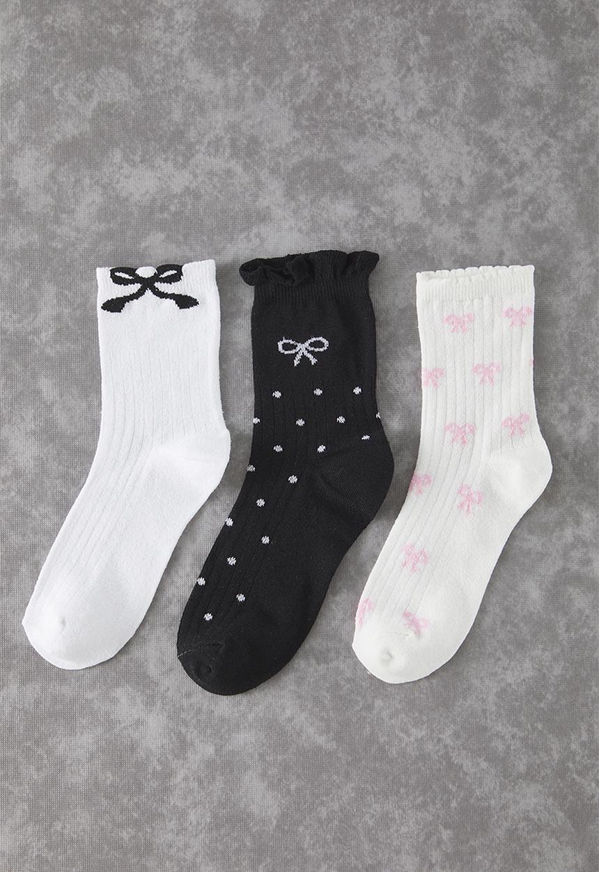 Trendyol - 3 Pack ribbon/bow jacquard knitted socks - white & black