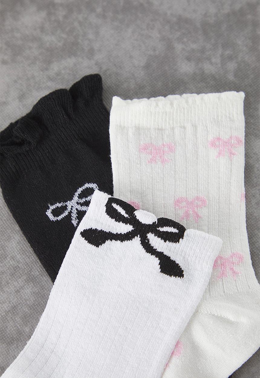 Trendyol - 3 Pack ribbon/bow jacquard knitted socks - white & black