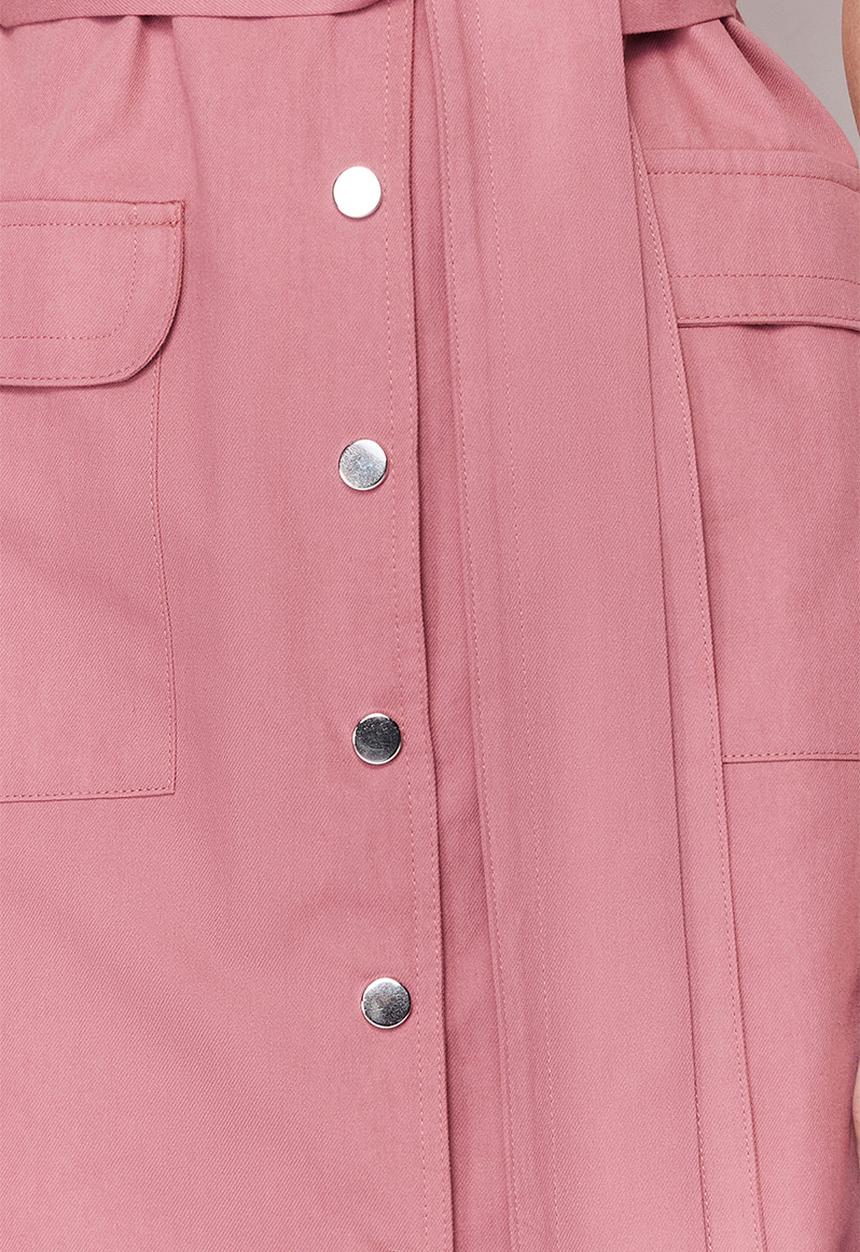 Trendyol -  Belted gabardine midi shirt dress - Rose pink