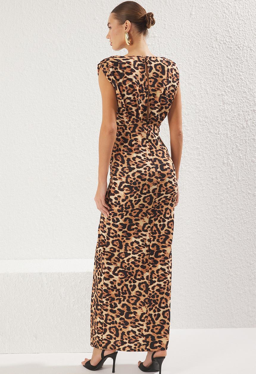 Trendyol - Padded Woven Long Elegant Evening Night Graduation Dress - Brown