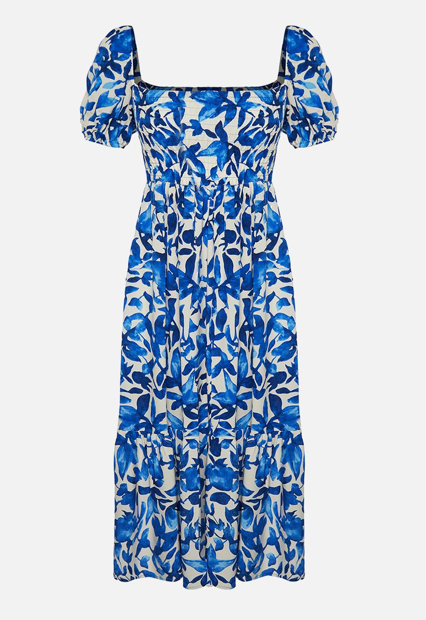 Trendyol - Floral Tiered Midi Woven Dress - Blue