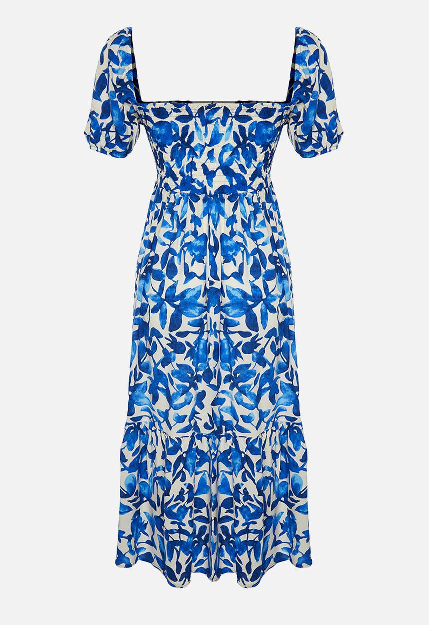 Trendyol - Floral Tiered Midi Woven Dress - Blue