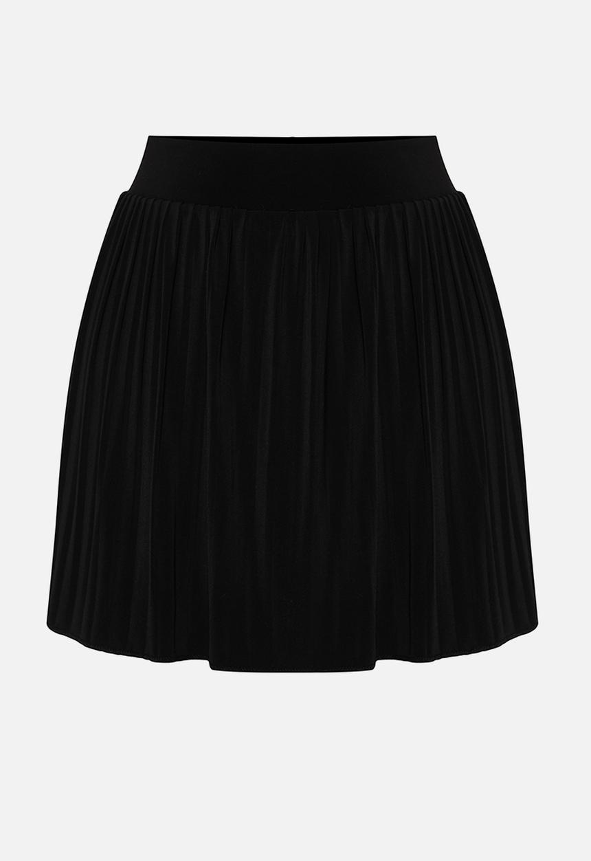 Trendyol - Regular Elastic Waist Pleated Stretchy Mini Skirt with Shorts - Black