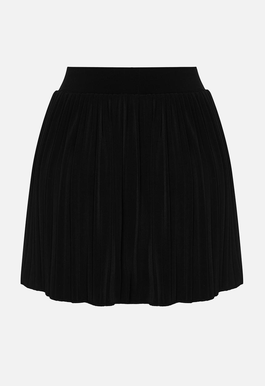 Trendyol - Regular Elastic Waist Pleated Stretchy Mini Skirt with Shorts - Black