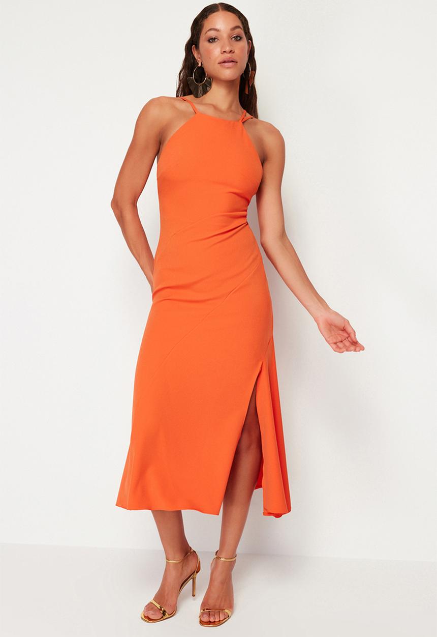 Trendyol - Woven Back Tie Woven Evening Dress Graduation Dress - Orange