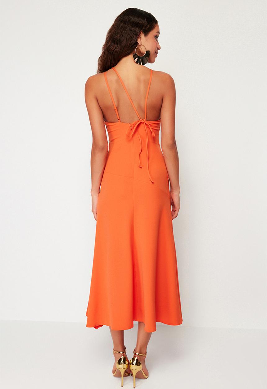Trendyol - Woven Back Tie Woven Evening Dress Graduation Dress - Orange