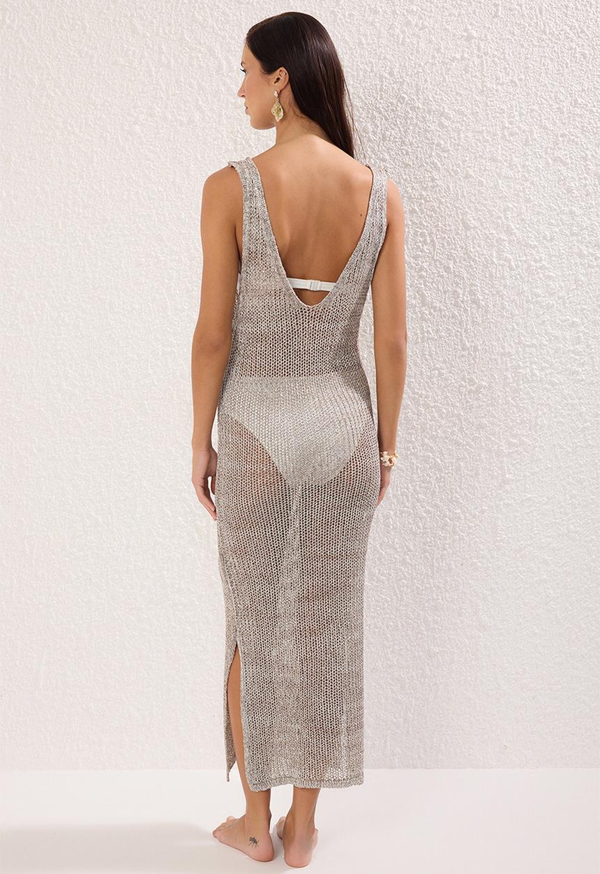 Trendyol - Fitted Midi Knit Crochet Shiny Beach Dress