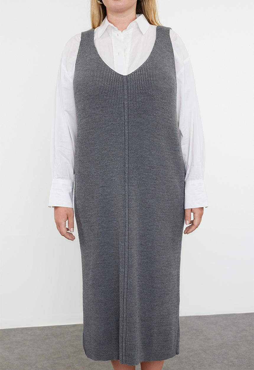 Trendyol - Gilet midi length knit dress - anthracite
