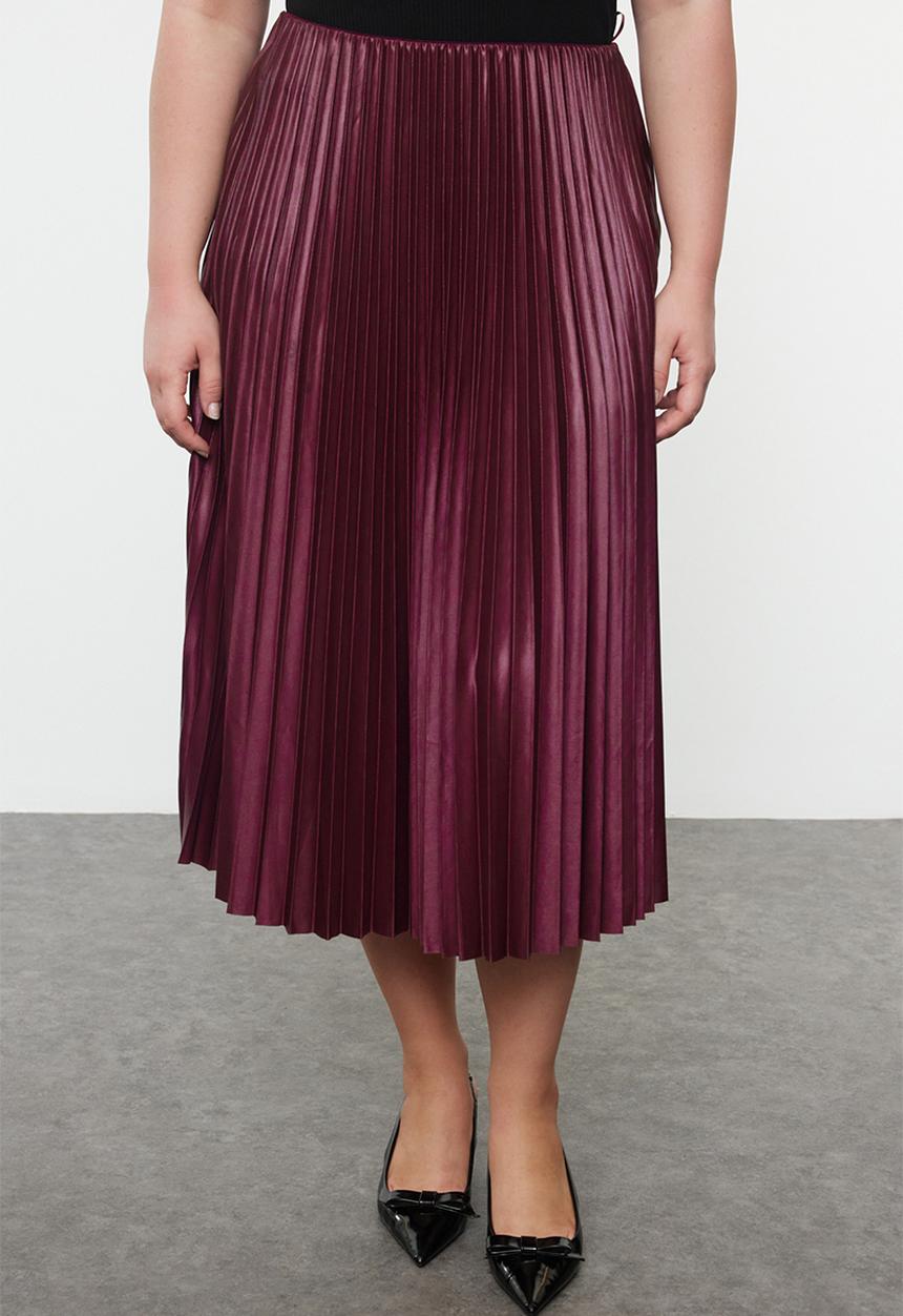 Trendyol - Elastic waist pleated woven plus size skirt - burgundy