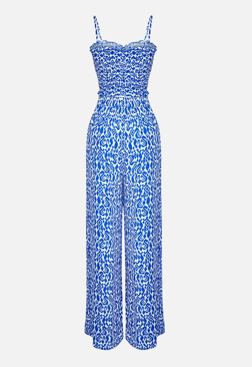 Trendyol - Tile Patterned Woven Gipel Strapless Blouse Trousers Beach Suit - Blue