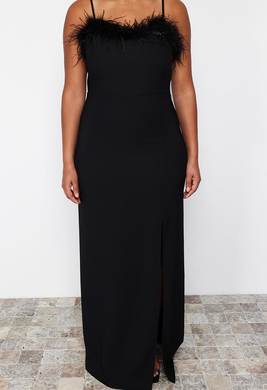 Trendyol - Strapless weaving plus size evening dress - black