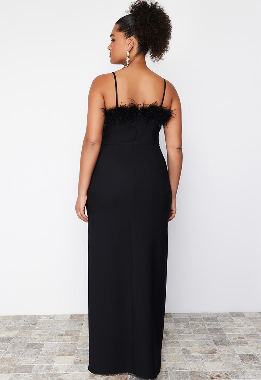 Trendyol - Strapless weaving plus size evening dress - black