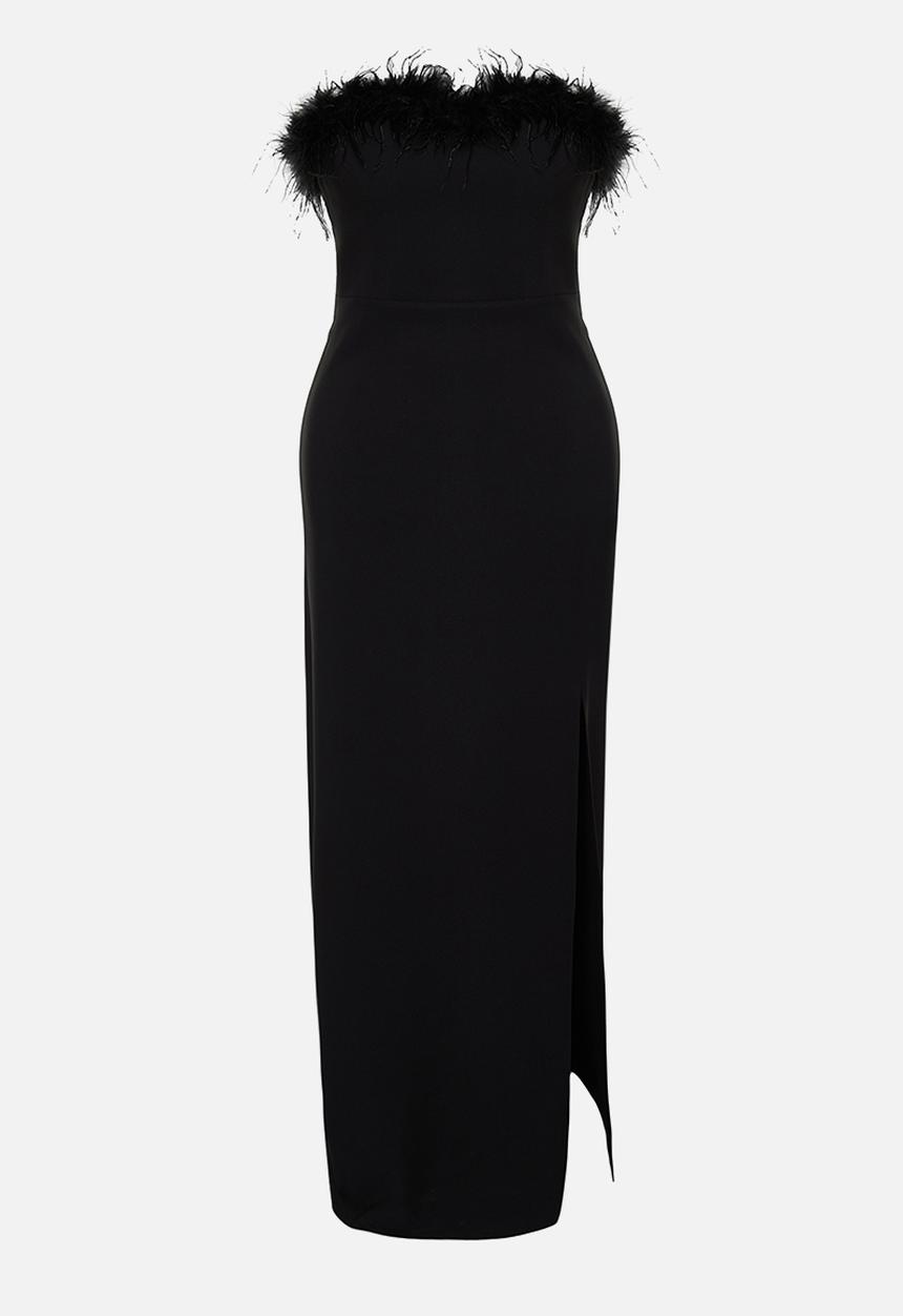 Trendyol - Strapless weaving plus size evening dress - black