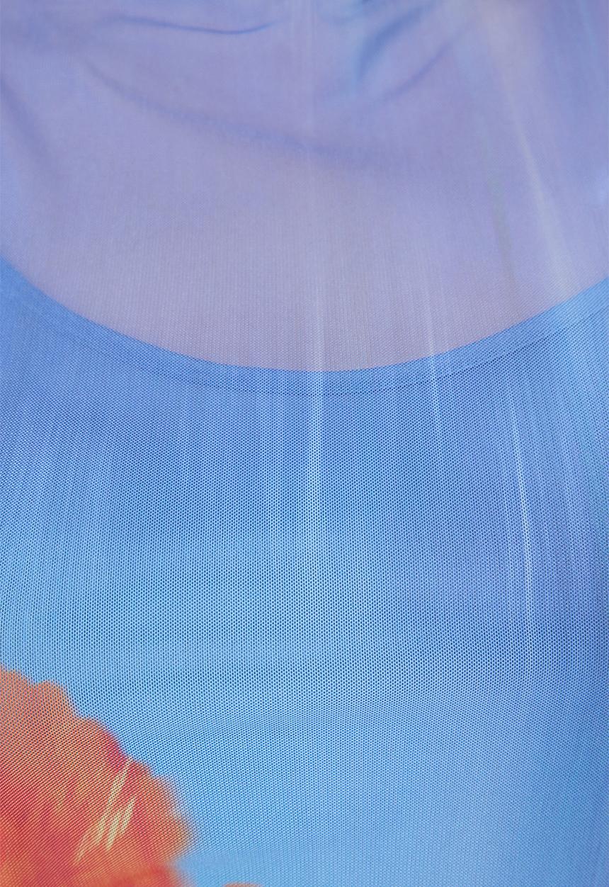 Trendyol - Floral printed knitted tulle plus size dress - blue