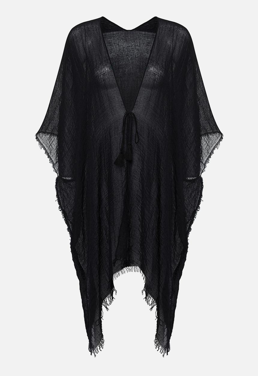 Trendyol - Midi Woven Tassel Beach Kimono & Kaftan - Black