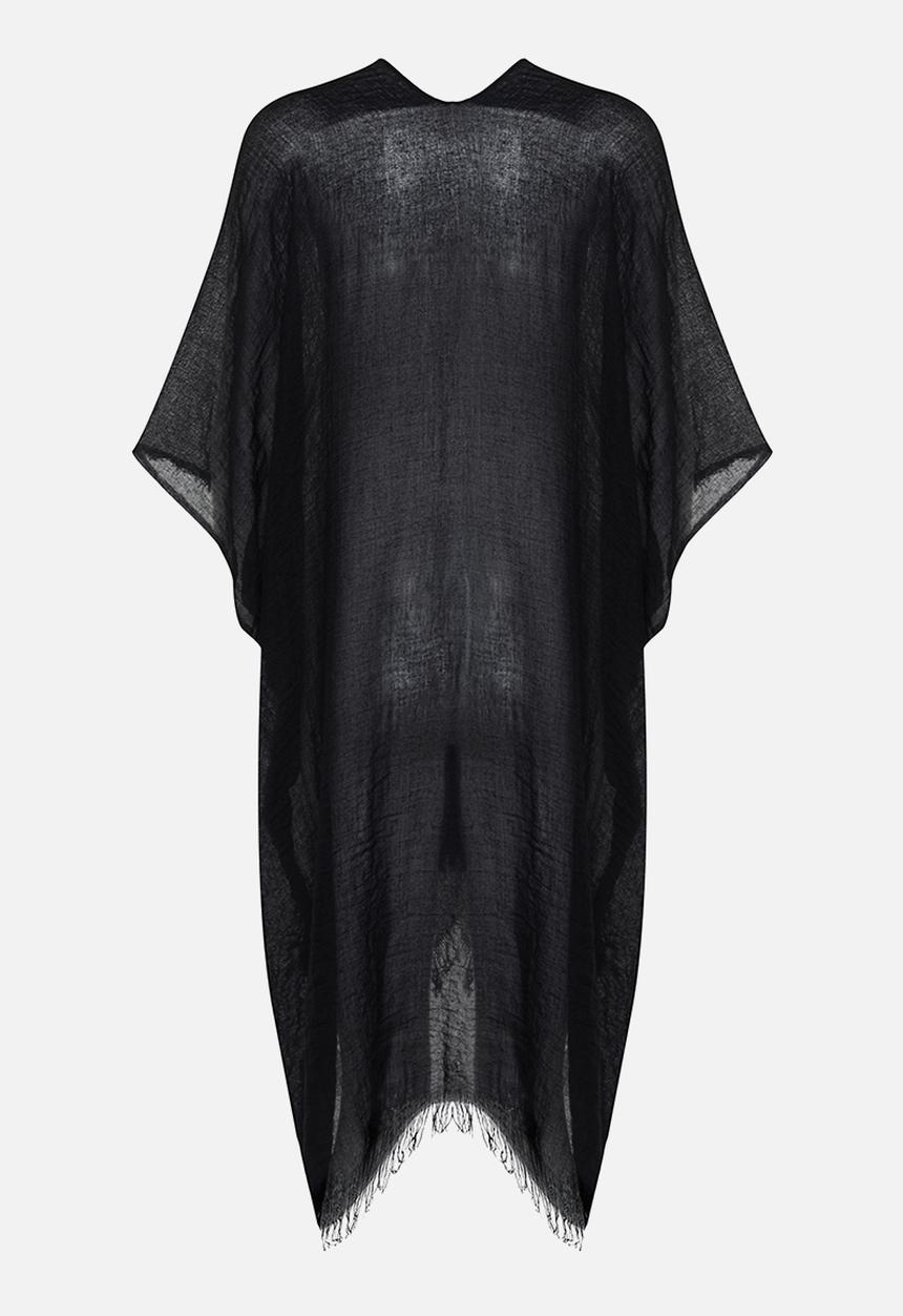 Trendyol - Midi Woven Tassel Beach Kimono & Kaftan - Black