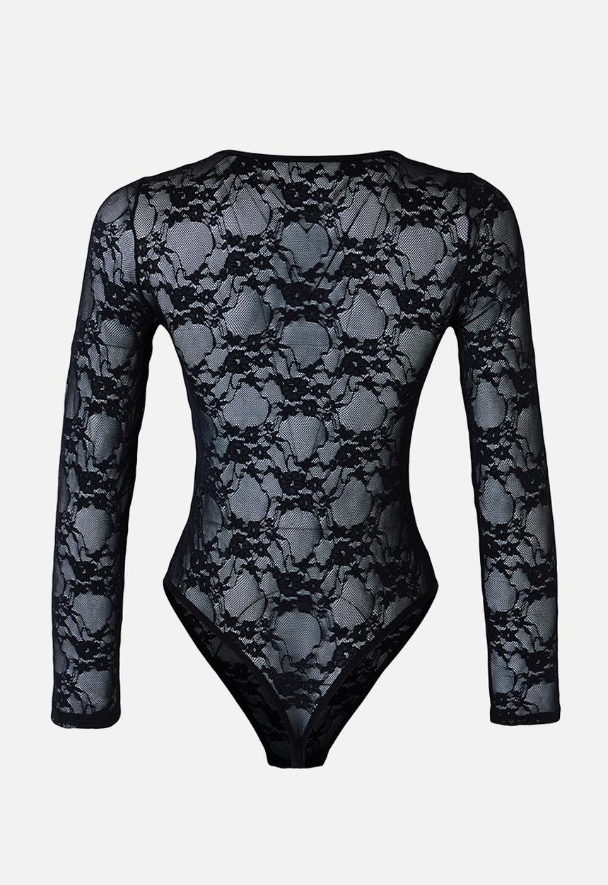 Trendyol - Lace openwork/holeless covered snap knit bodysuit - black
