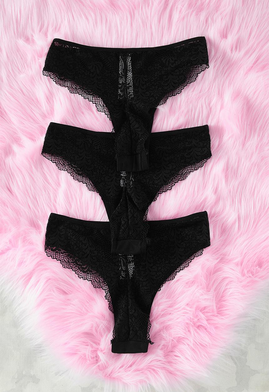 Trendyol - 3-pack micro lace brazilian knitted panties - black
