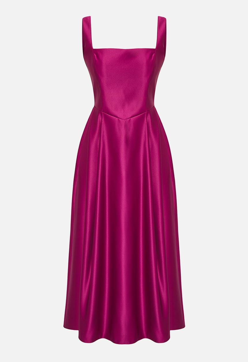 Trendyol - A-Line Satin Woven Elegant Evening Prom Dress - plum