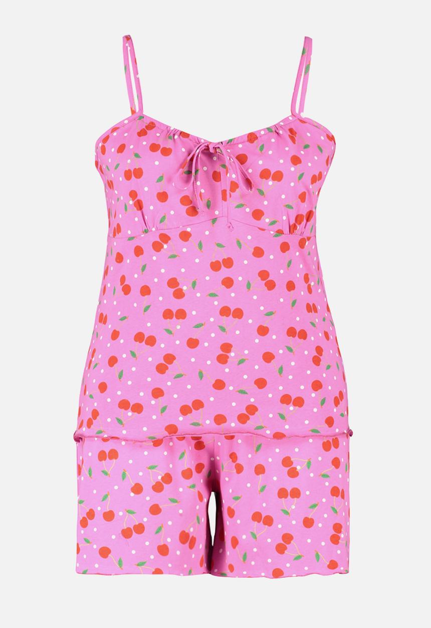 Trendyol - Patterned Knitted Pajama Set - Multicolored Cherry 