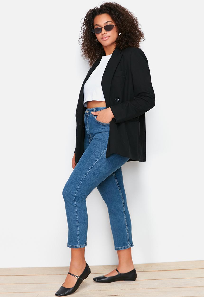 Trendyol - High waist crop stretch skinny denim jeans - blue