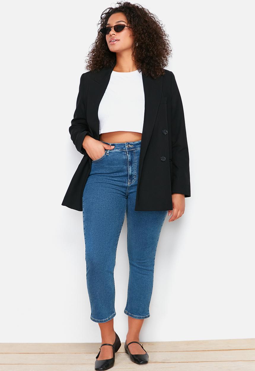 Trendyol - High waist crop stretch skinny denim jeans - blue