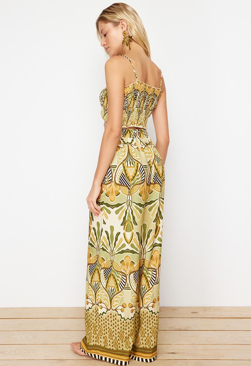 Trendyol - Patterned Woven Gipel Strapless Blouse Trousers Beach Suit - Ethnic