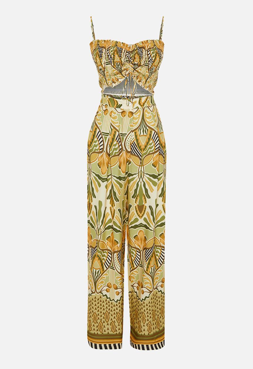 Trendyol - Patterned Woven Gipel Strapless Blouse Trousers Beach Suit - Ethnic