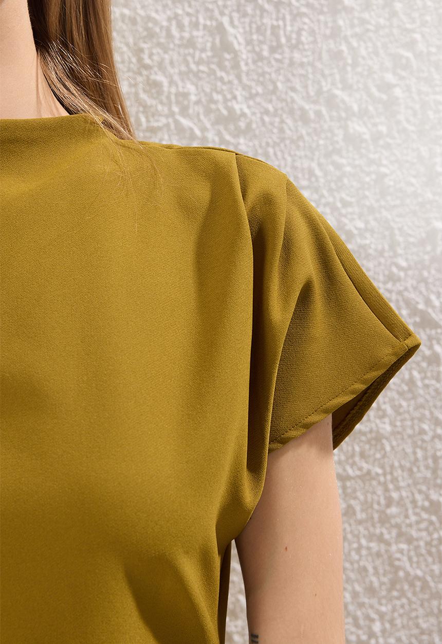 Trendyol - A-Line Degaje Midi Crepe Woven Dress - Oil Green